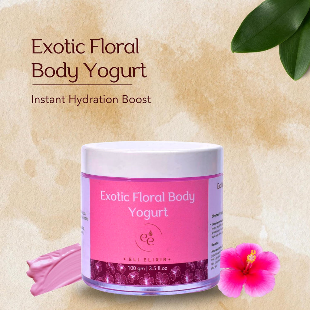 Eli Elixir Exotic Floral Body Yogurt With Hibiscus Extract, Shea Butter, Safflower Oil For Dry To Very Dry Skin, Lightweight Hydration, Non Sticky, Non Greasy - ELI ELIXIR