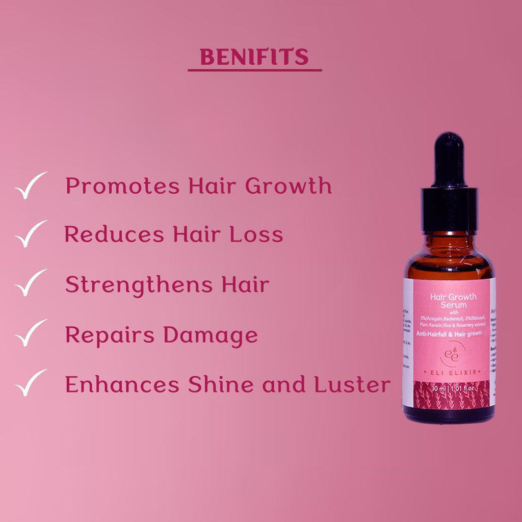 Hair Growth Serum with 3% Anagain & Redensyl, 2% Baicapil, Plant Keratin, Rice & Rosemary Extract for Anti-Hairfall, Boosts Hair growth - 30ml - ELI ELIXIR