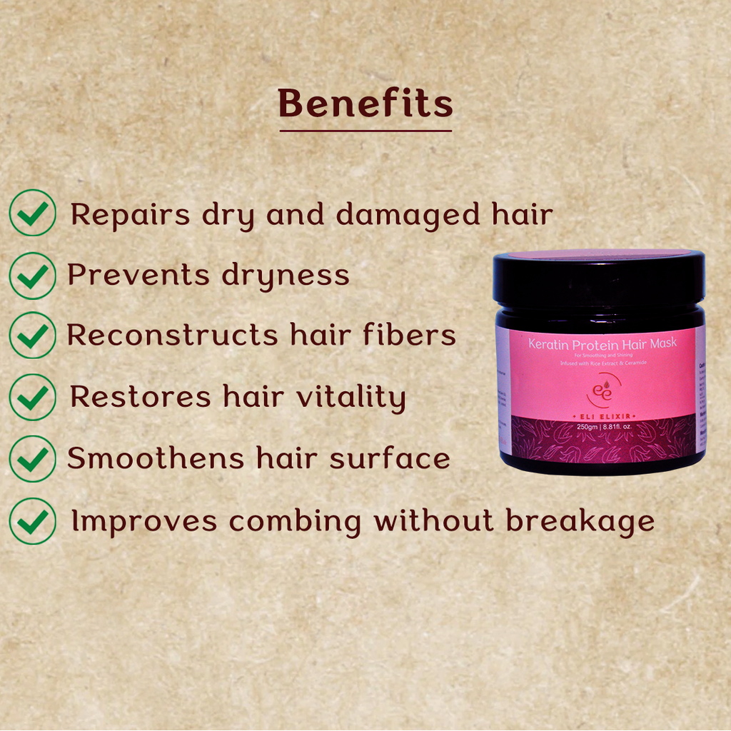 Eli Elixir Keratin Hair Mask for Smoothing and Shining with Rice Extract and Ceramides - ELI ELIXIR