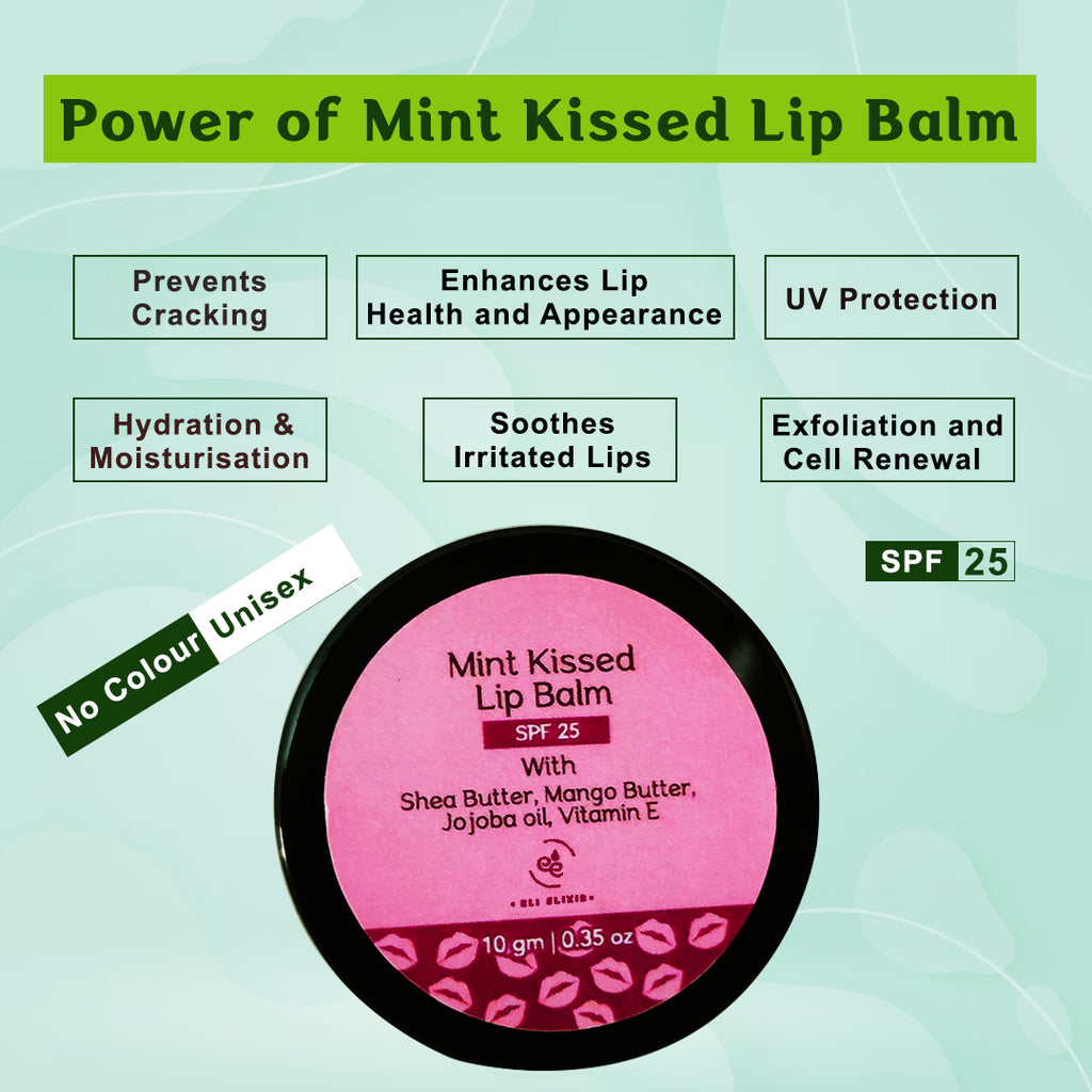 Eli Elixir Mint Kissed Lip Balm with Shea Butter, Mango Butter, Jojoba Oil, Viamin E, SPF 25 | Lip Repair, Protection, Hydration and Nourishment - ELI ELIXIR